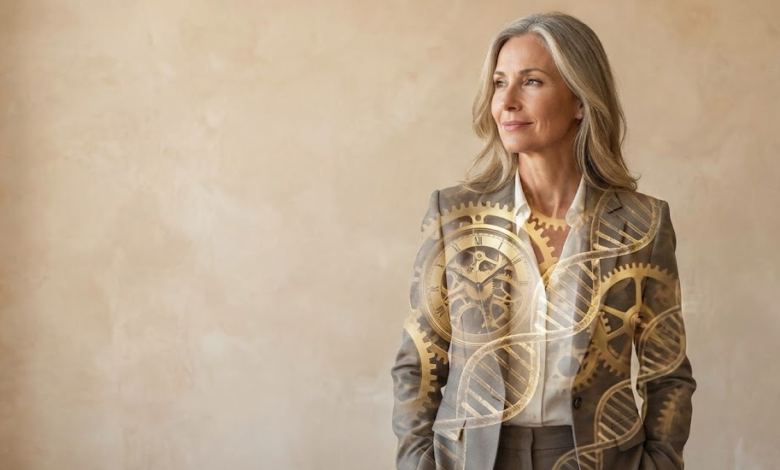 elegantiška 50 metų moteris prie sienos