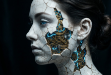 moters veidą profiliu, kuris atrodo tarsi pagamintas iš trapaus, skilinėjančio balto porceliano