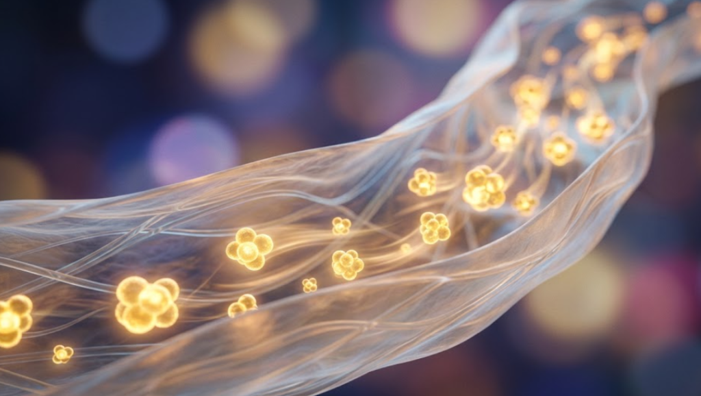 Abstrakti švytinčių molekulių ir kraujagyslių vizualizacija