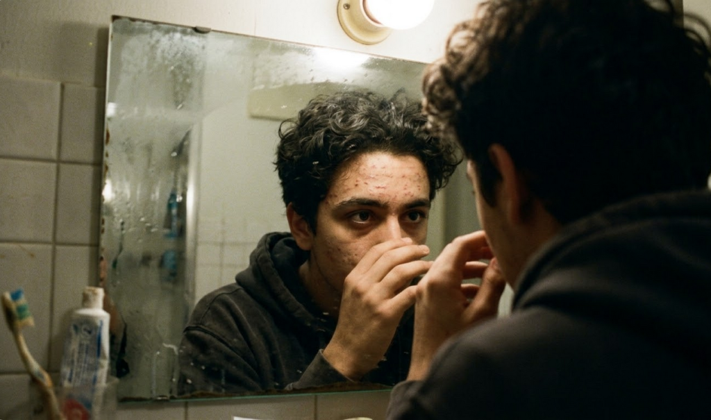 Matome paauglio atspindį aprasojusiame arba kiek nešvariame veidrodyje