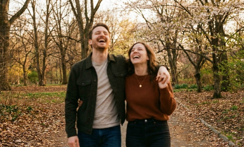 Pora eina rudenišku parko takeliu, petys į petį, nuoširdžiai besijuokdami