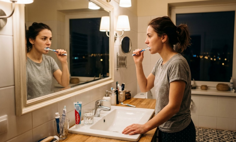 moteris vakare valo dantis