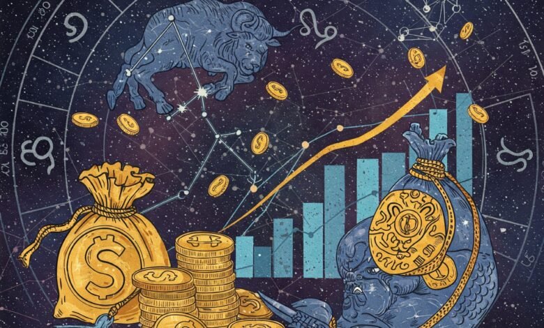 zodiako ir pinigų koliažas