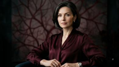 moters portretas. Ji žiūri tiesiai į objektyvą ramiu, analitiniu žvilgsniu