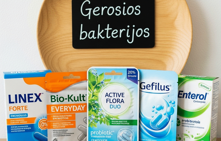 kelių rūšių probiotikų pakuotės