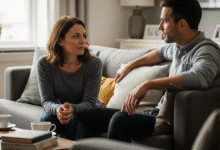 pora rimtai kalbasi sėdėdami ant sofos