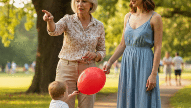 močiute ir mama su vaikeliu vaikšto parke