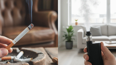 perskletoje nuotraukoje vaizduojami cigaretė ir veipas
