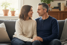 pora sėdi ant sofos kabaryje ir žiūri vienas į kitą