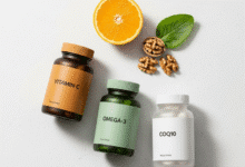 vitaminų ir papildų buteliukai