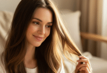 moteris liečia savo gražius plaukus