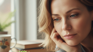 moteris žiūri į salotos lapą lėkštėje