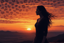 piešta moteris saulėldžio fone