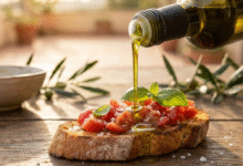 aliejus pilamas ant brusketės