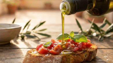 aliejus pilamas ant brusketės