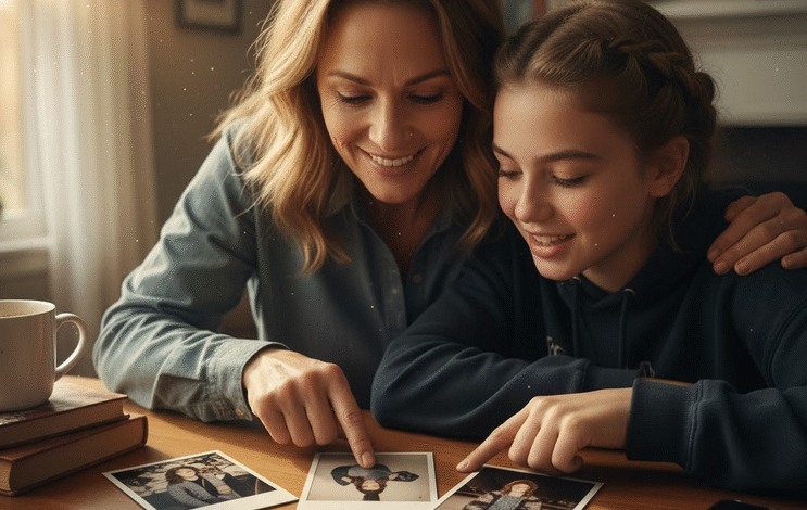 mama su paaugle dukra žiūri mamos paauglystės nuotraukas