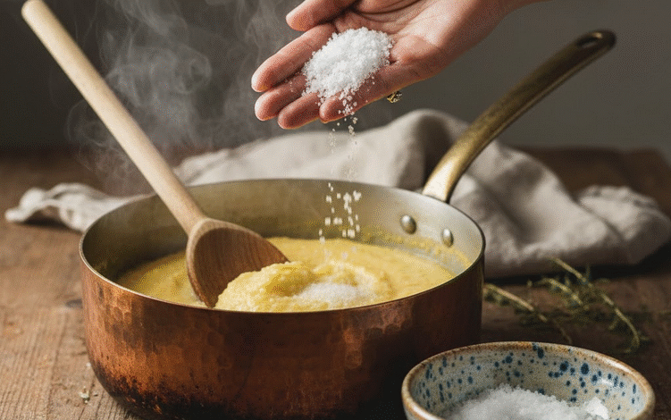 moters ranka beria druską į košę