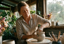 moteris lipdo indą iš molio