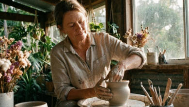 moteris lipdo indą iš molio