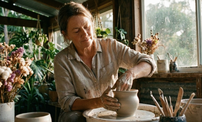 moteris lipdo indą iš molio