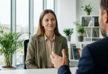 moteris kalba su viršininku dėl atlyginimo pakėlimo