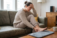 moteris susiėmusi už skaudančio kulno