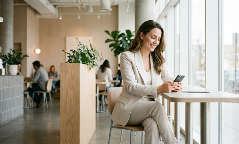 moteris telefone tikrina el. paštą