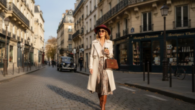 stilinga paryžietė vaikšto Paryžiaus gatve