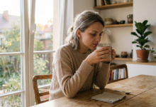 Šiek tiek pavargusi, bet rami moteris geria rytinę arbatą