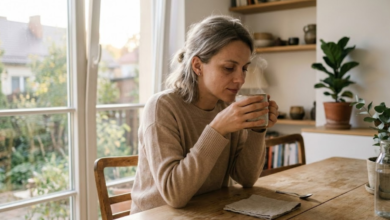 Šiek tiek pavargusi, bet rami moteris geria rytinę arbatą