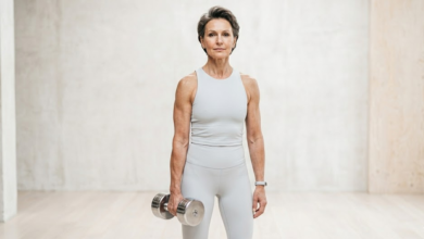 Brandžios moters, laikančios svarmenį, meninis portretas, simbolizuojantis jėgą ir ilgaamžiškumą po 50 metų.