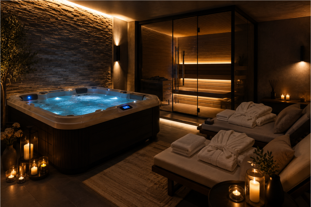 Privati SPA erdvė su sūkurine vonia ir suomiška pirtimi dviem asmenims